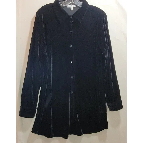 Rebecca Malone Black Velvet Button Front Large Tunic Shirt Womens L-Slv NEW - Picture 8 of 14